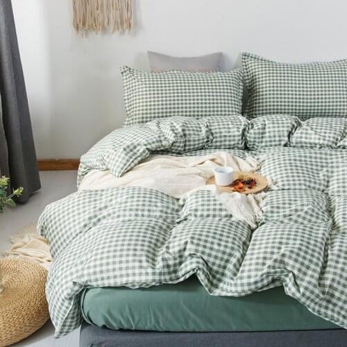 Japanese Style Bedding Set,220x240 Duvet Cover Set With Pillowcase,Green Grid 175x220 Quilt Cover,King Size Blanket Cover