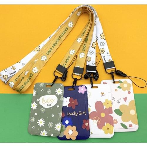 Beautiful flowers INS style Card holder ID card sheath Men and women decorative pendant student card case IC Card holder
