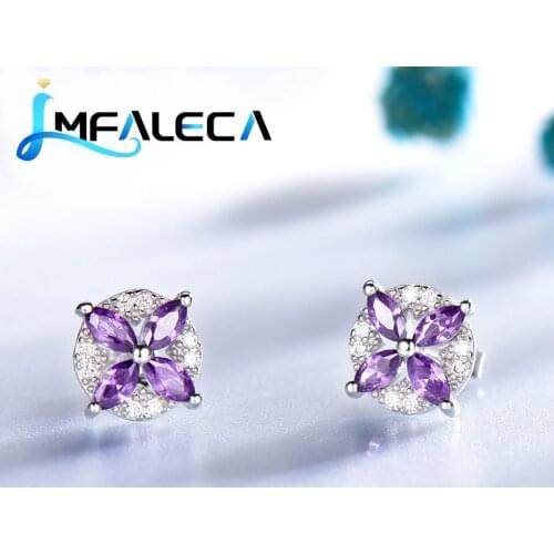 LMFALECA Simply Korean Temperament Stud Earrings for Delicate Women Purple Amethyst 925 Silver Earrings with Stone Dropshipping