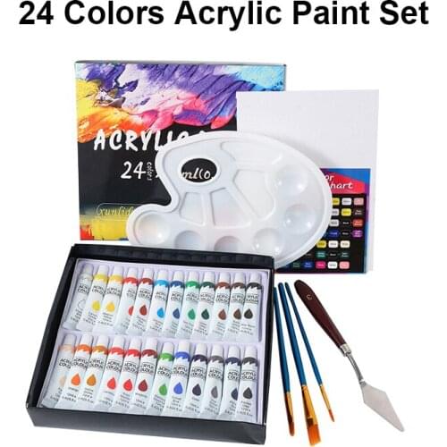 Acrylic Paint Set With Brush And Palette 24 Colors for Fabrics Painting Clothing Pigments Art Supplies Professional Artist