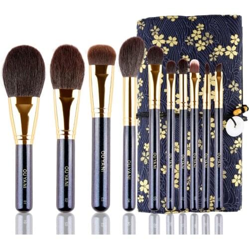 OUYANI Shining-SERIES Brush set - High Quality Saikouhou Goat hair Professional 10-Brushes with Case Beauty Makeup Brush Kit