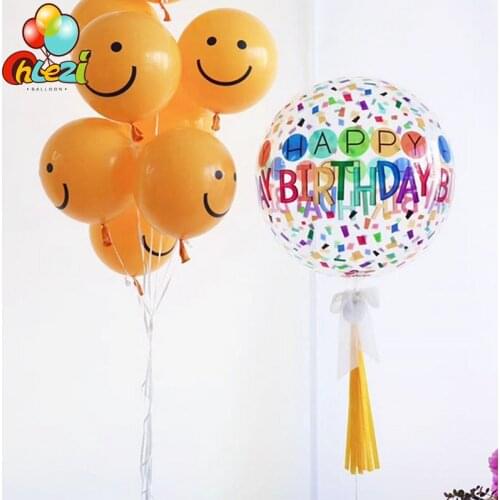 10pcs Yellow Smiley Latex Balloons Set 4D Birthday Transparent Helium Ballon Birthday Party Decoration Kids Toys Baby Shower