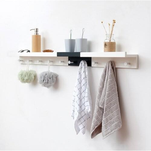Wall Shelf Wood Wall Storage Rack Organizer Household Sundries Wall Decor Holder Key Hanger Storage Shelves With Hanging WF