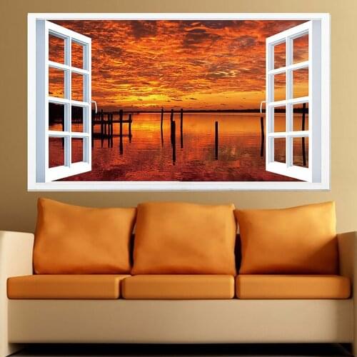 3D Stereo False Window Mural Wall Stickers Living Room Bedroom Natural Scenery Decorative Painting PVC Wallpaper