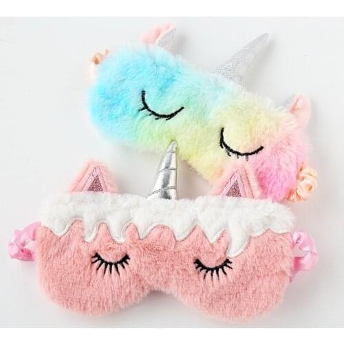 New Cute Pink Unicorn Eye Mask Gradient Colorful Plush Eye Mask Shading Cartoon Eye Mask Travel Eye Mask Role-playing Eye Mask