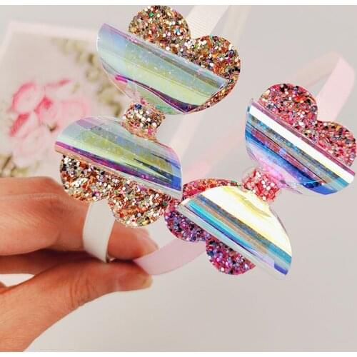 2pcs/lot Girls Trendy Glitter Hairbands New Children Step Teeth Headbands Kids Cheer Shape Bows Hair/Head Hoop Hair Accessories