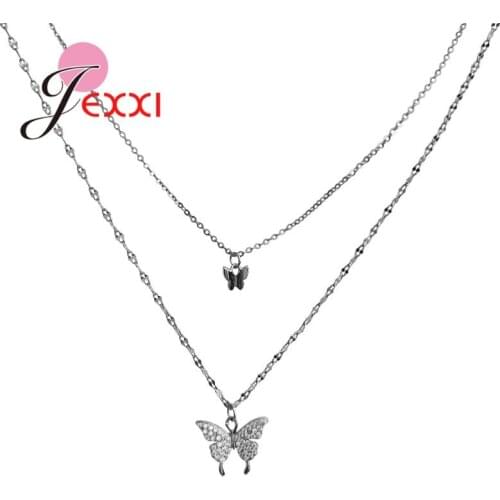 High Quality 925 Sterling Silver Butterfly Necklaces For Women Girls Shiny Crystal Fashion Wedding Jewelry Necklace