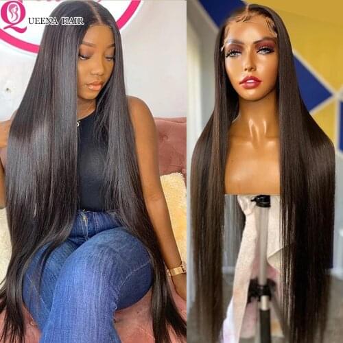 Bone Straight Human Hair Wig 30 Inch Lace Front Wig PrePlucked Brazilian Transparent Lace Frontal Wig 4x4 5x5 Lace Closure Wig