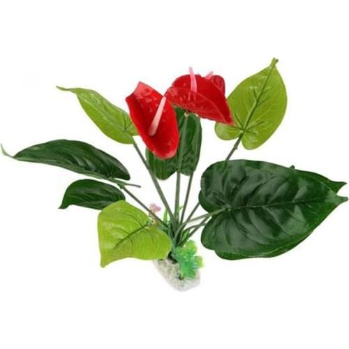 Plastic Anthurium Bush Rock Base Reptile Terrarium Vivarium Decoration Plant Decoration