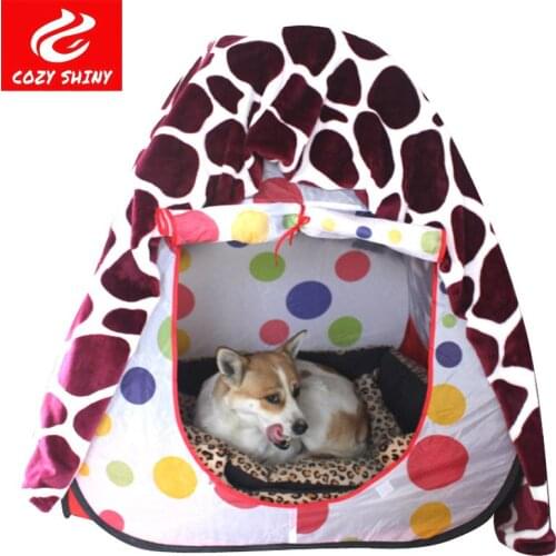Portable Folding Pet Tent Breathable with 150x200cm Flannel Blanket Dog Sleeping Puppy Kennel Pet Dog House Out Indoor Tent Bag