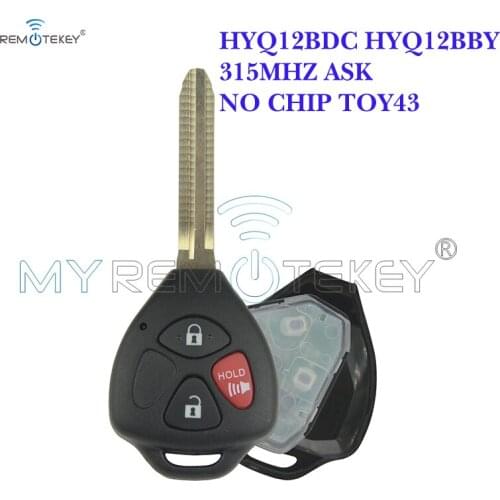 Remtekey 3 Button 315mhz TOY43 Hyq12bby Hyq12bdc no Chip Remote car Key for Toyota RAV4 Camry Corolla Matrix Venza Avalon
