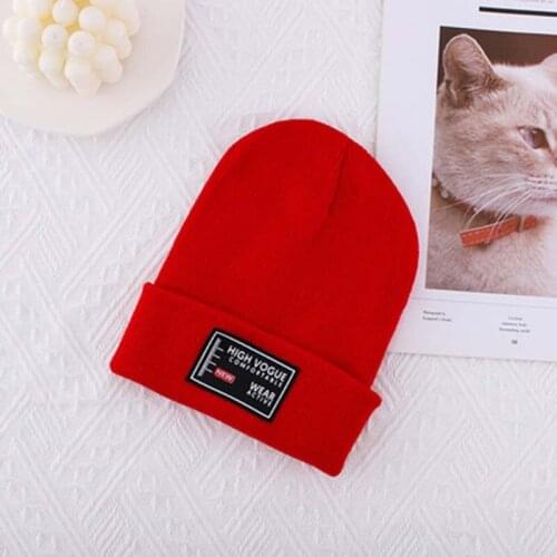 Warm Wool Korean Letter Patch Cute Hat Women French Knitting Black Autumn Winter Tide Mens Eavesless Pee Cap All-Match U47