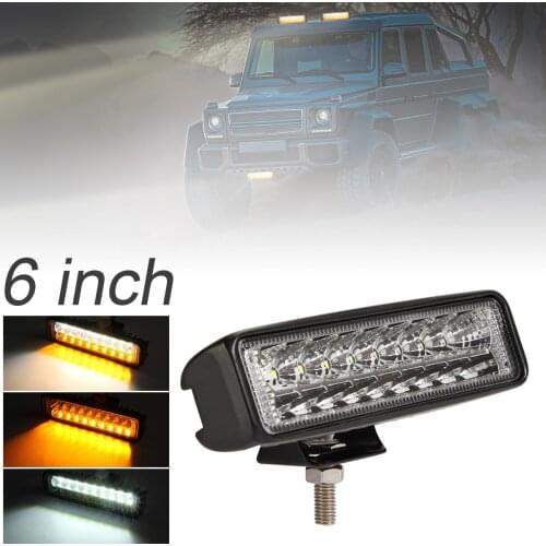 Ultra Bright 6 Inch 54W White + Yellow LED Work Light Bar Waterproof Warning Light for Driving Offroad Car Boat Truck 4x4 SUV