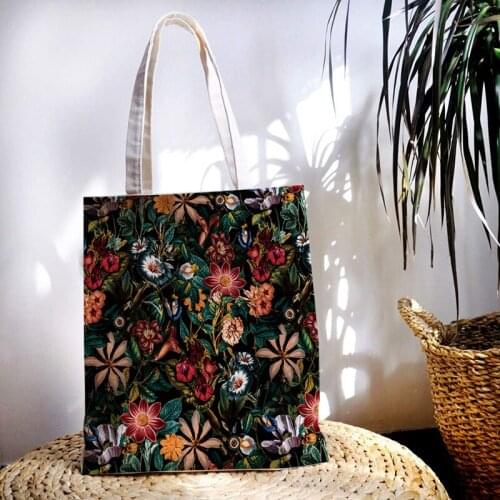 Vintage Flower Print Female Shopping Canvas Bag Bohemia Tote Casual Large-capacity Women Bag Shoulder Bags Eco Reusable Handbag