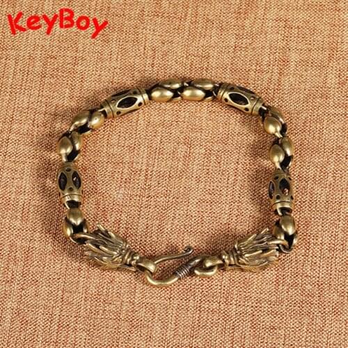 Vintage Brass Dragon Head Bracelet Punk Hip-Hop Jewelry Fashion Street Hipster Hand Chain Bangles Wristband for Men Women Trendy