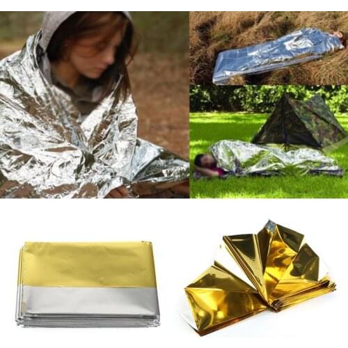 Waterproof Rescue Curtain Thermal First Aid Survival Camping Mat Tent 140x210cm Emergency Blanket Premium Foil Sliver Golden
