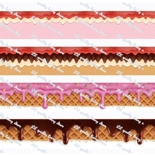 WL Ice Cream Melting Printing Grosgrain Ribbon Hair Bow Diy Party Wedding Decoration Hair Accessories 16-75mm