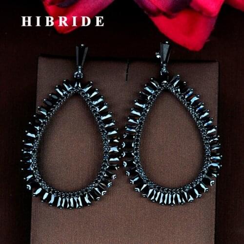 HIBRIDE Brilliant Black Cubic Zirconia Drop Earring For Women Fashion Jewelry Brincos Party Gifts Wholesale Price E-841