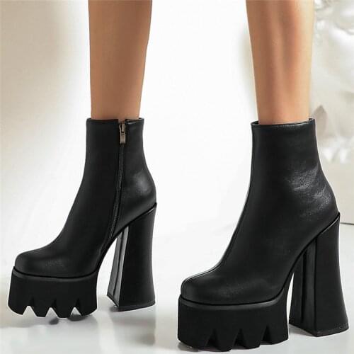 Big Size US4-US10.5 Women Chunky Platform Pumps Shoes Female High Top Round Toe Ankle Boots Casual Shoes 15cm High Heels Shoes