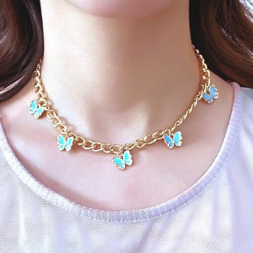 Korean Cute Butterfly Necklace For Women Gold Color Chain 5 Butterfly Pendant Necklace Statement Fashion Choker Jewelry Gifts