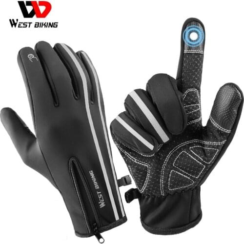 WEST BIKING Winter Heated Gloves Reflective Touch Screen Bicycle Gloves Outdoor Ski Motorcycle Snowmobile Cycling Gloves Men