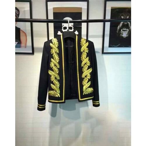 Gold Luxury Black Embroidery Blazer Masculino Stage Costumes Fancy Gold Club Blazer Men