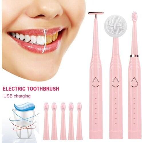 1Set Electric Toothbrush Ultrasonic Brush IPX6 Waterproof USB Charger 6 Modes Recharge Sterilization Sonic Toothbrush