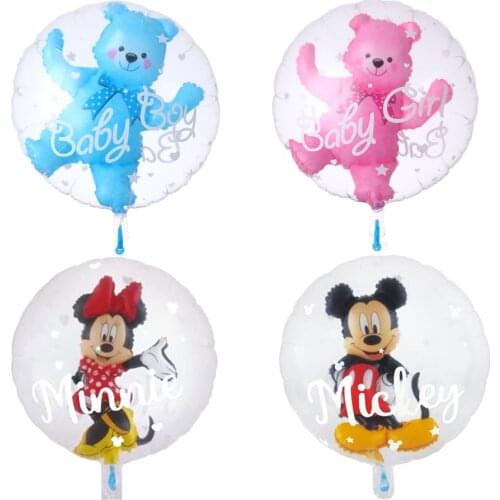 1pcs Transparent Bear Balloon Mickey Minnie Double Balloons Wedding Birthday Party Decoration Ballon Kids Toys Gift Baby Shower