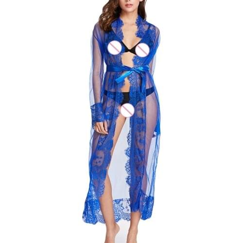 2020 Sexy Long Nightgown Lace Ultra-thin Nightgowns V-Neck Nightgowns Sleeveless Sleepwear Lingerie Bandage est Summer Nightwear