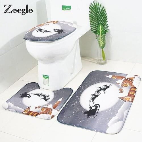 Zeegle Christmas Bathroom Floor Mat Toilet Cover Set 3PCS Bath Mats Anti Slip Soft Absorbent Bath Mat Home Decoration