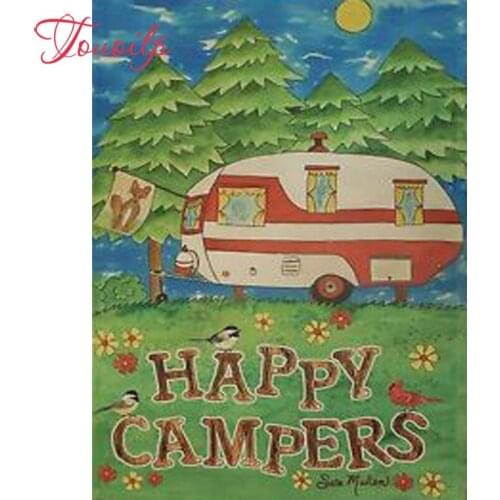 TOUOILP 5D DIY Diamond Painting Full Square/Round Drill "Happy campers" 3D Diamond Embroidery Cross Stitch Mosaic Home Decor