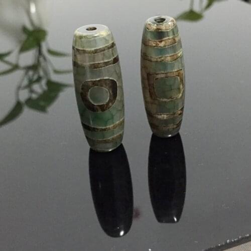 1pc 40mm Natural Tibetan Dzi Agates Stone Bead Vintage Jewelry Antique Green Gray Heaven and Earth Agates Stone Beads for Male