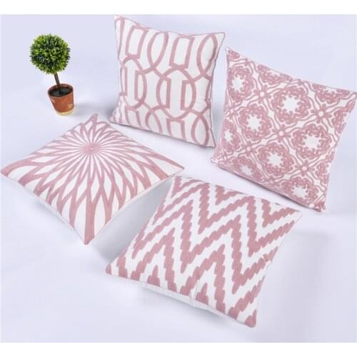 Hap-deer Embroideried Pillow Decorative Cushions Home Decor Sofa Pink Geometric Throw Pillows Couch Embroidery cushion 45x45cm