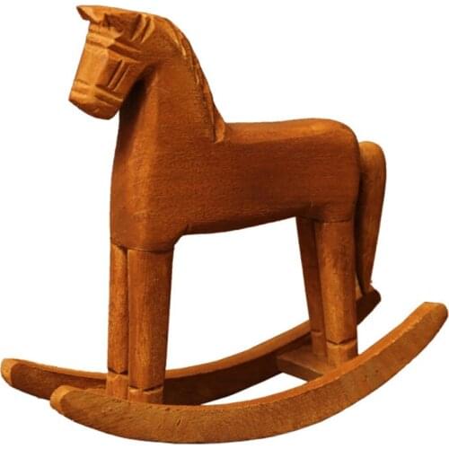 Wooden Handmade Horse Desktop Ornament Figurines Statue Crafts Rocking Pony Home Decoration Kids Toy Gift Home DIY 2021 New