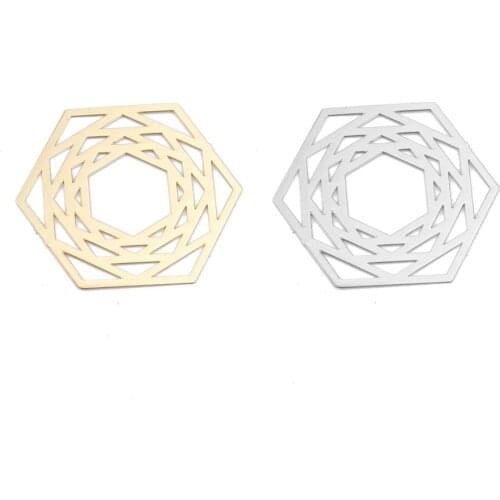 DoreenBeads Fashion Copper Filigree Stamping Connectors Hexagon KC Gold Silver Color Jewelry DIY Findings24mm x 21mm, 10 PCs