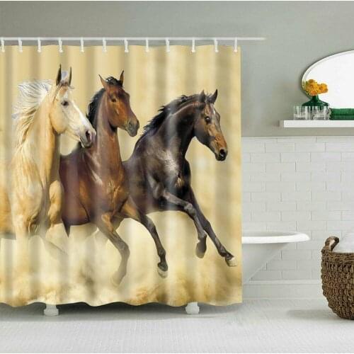 Shower Curtain Art Decor Set Three Horse Running Print Bath Curtains Bathroom Curtain With Free Hooks