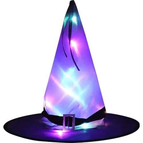 Brand New Halloween Luminous Witch Hat with LED String Lights Shining Costume Headwear for Outdoor Decoration Cosplay Props