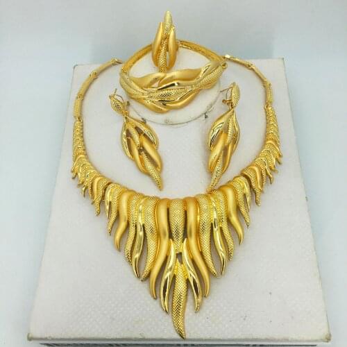 HOT Fashion wedding Dubai Africa Nigeria African Jewelry set gold-color necklace Earrings romantic woman Bridal Jewelry Sets