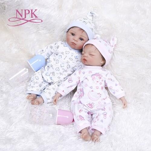 35CM twins in pink and blue dress Birthday Gift very soft silicone reborn tiny baby collectible toy very soft cuddly baby