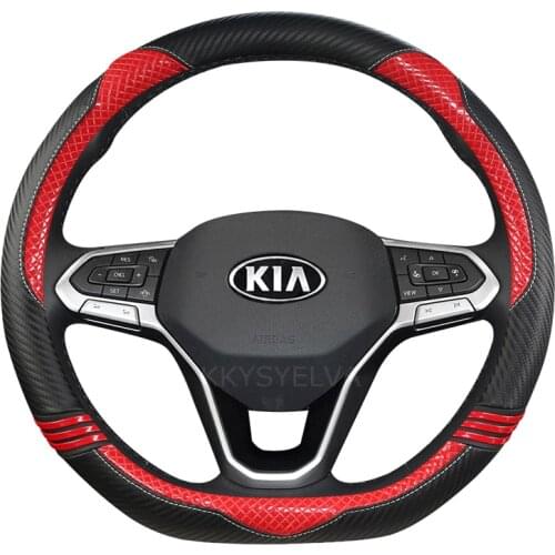 Car Carbon Fiber Leather Car Steering Wheel Cover for Kia Picanto Sorento Forte Cerato Rio Soul K2 K3 Ceed Auto Accessories