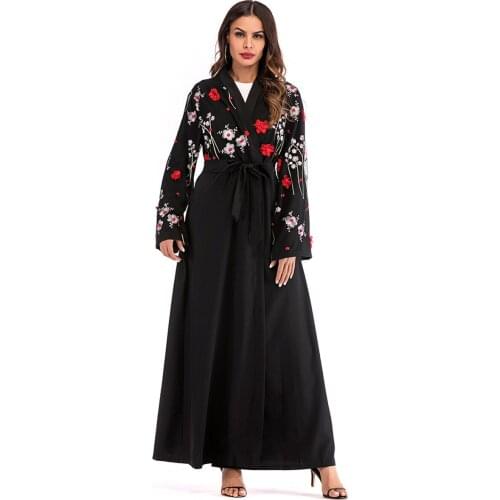 Adult Muslim appliques beading cardigan abaya fashion dubai islamic beautiufl abayas wq163 prayer service clothing with belt