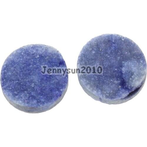 14mm Sky Blue AB (No Hole) Druzy Quartz Ag-ate Flat Back Connector Round Cabochon Beads Jewelry 10 Pcs /Pack