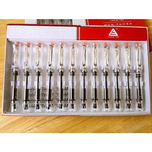 12pcs/box Lanbitou Transparent Fountain Pen F/EF Hooded Nib Piston Filler Ink Pens for Student Stationery School Supplies