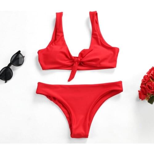 2019 Hot Double fabric swimwear Comfort BIKINI set women Tied front Bathing suit hipster bottom push up Lady girl Gifts Holiday