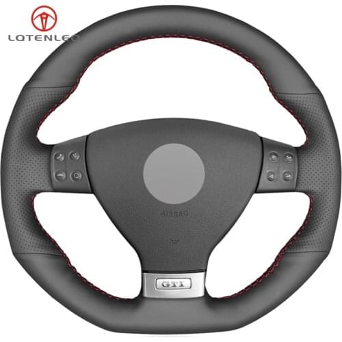 LQTENLEO Black Artificial Leather DIY Car Steering Wheel Cover For Volkswagen Golf 5 Mk5 GTI VW Golf 5 R32 Passat R GT 2005