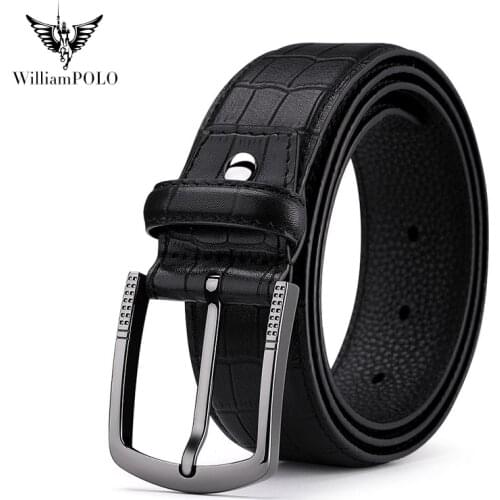 WILLIAMPOLO Belts mens buckle belts mens and youngs business crocodile pattern leather belts