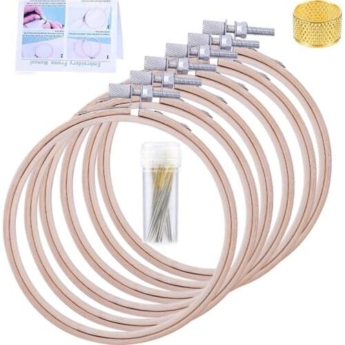 Nonvor Embroidery Hoop Set, 6 Pcs Cross Stitch Hoops, Cross Stitch Circle, Thimble for Embroidery and Cross Stitch Craft