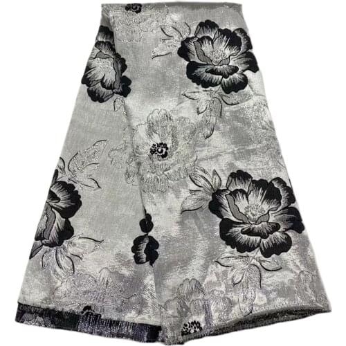 Lady 2021 Newest Fashion Wedding Party Dress Material for African Aso-Ebi Nigeria Brocade Satin Lace Fabric in Black and Silver