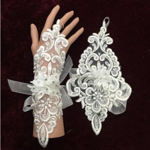 New bridal gloves lace beaded sticky ribbon lace gloves