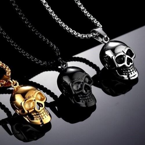 Exaggerated Personality Skull Pendant Necklace Punk Hip Hop Necklace Mens Motorcyclist Party Jewelry Halloween Gifts